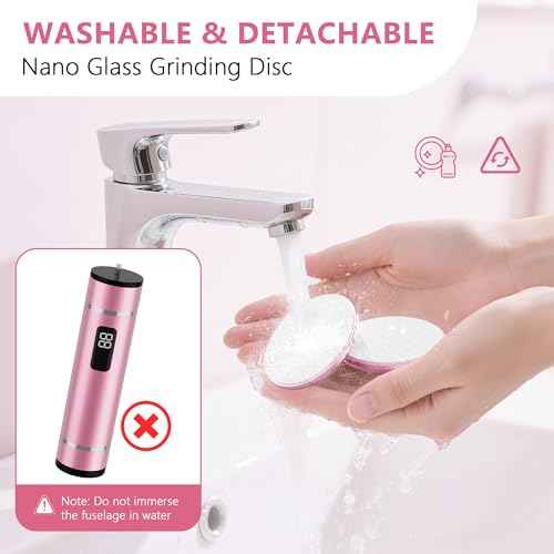 Electric-Foot-File-Callus-Remover Glass Grinding Head Electric Callus Remover for Feet Rechargeable Foot Grinder Dead Skin Pedicure Tools Adjustable Speed Foot Sander with Led Display (Pink)