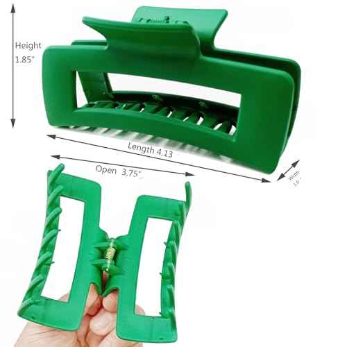 Solid Green Large Hair Claw Clips for Thick/Fine/Thin Hair,Strong holding teeth interlocking Women Jaw Clips for Hair 3 Count In set green hair clips for patrick's day (Green)