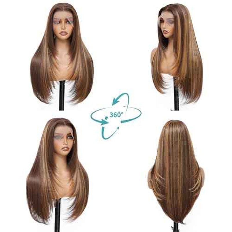 13x4 HD Lace Front Wig Honey Blonde 26 Inch Synthetic Straight Hair with Sunkissed Highlights Pre Plucked Glueless Wig for Black Women