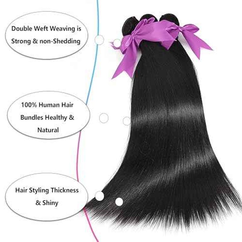12A Human Hair Bundles 24 26 28 Inch Straight Bundles Human Hair 100% Unprocessed Brazilian Virgin Weave 3 Bundles Deals Thick & Tangle Free¡¦
