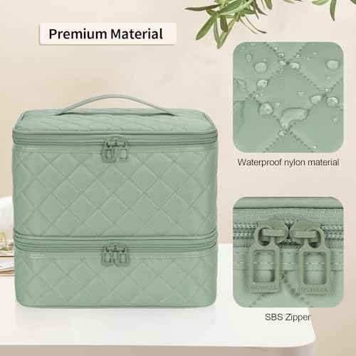 Ethereal Small Nail Polish Organizer Case Holds 30+ Bottles(15ml/0.5fl.oz) and Nail Lamp, Double Layer Nail Polish Storage Bag for Nail Kit, Manicure Tools, Green