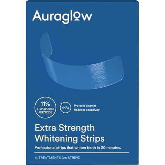 Auraglow Extra Strength Teeth Whitening Strips, Strong Whitening Strips, 14 Whitening Treatments, 11% Hydrogen Peroxide with Nano Hydroxyapatite to Reduce Sensitivity & Protect Enamel, 28 Strips, Mint