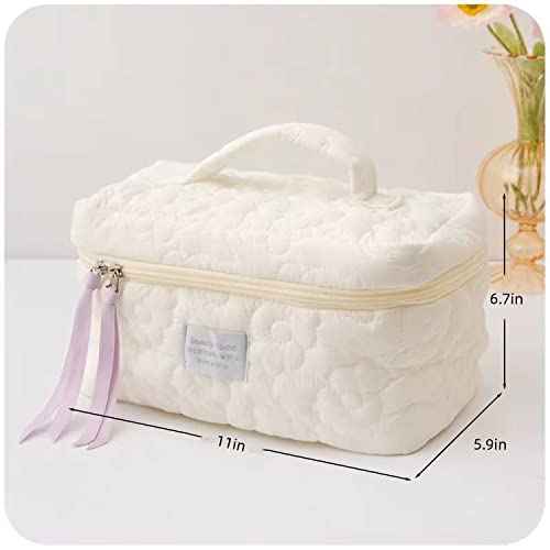 HIQUAY Large Capacity Soft Makeup Bag, Soft Travel Cosmetic Bag Makeup Pouch Bag for teens, Women and Girls (White)