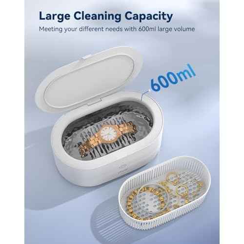 Ultrasonic Jewelry Cleaner, Phniti 20OZ Retainer Cleaner Machine 46KHz Deep Silver Rings, Necklaces, Eyeglasses, Machine Dental Use