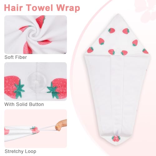 Unicorn Castle Microfiber Hair Towel for Kids 2Pack Hair Wrap Towels Absorbent Hair Drying Towel Wrap Hair Turbans for Curly Thick Hair, Pink White Strawberry