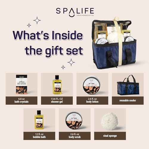 SpaLife Men's Sandalwood Luxury Spa Skincare Set - Complete Care Kit for Rugged Revitalization, Exfoliating Scrub - Bath and Body Collection for Cleansing, Moisturizing, and Rejuvenation