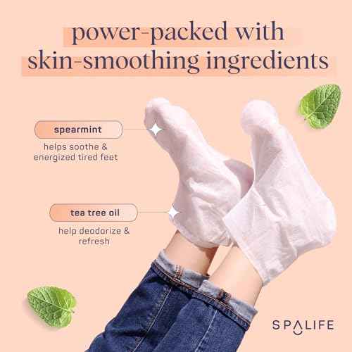 SpaLife Softening Care Foot Sockies (8-Pack) - Spearmint & Tea Tree Oil, Exfoliating Pack for Healthy Feet, Intensive Repair, Callus Remover Sockies, Dry Skin Solution, Moisturizing Foot Treatment