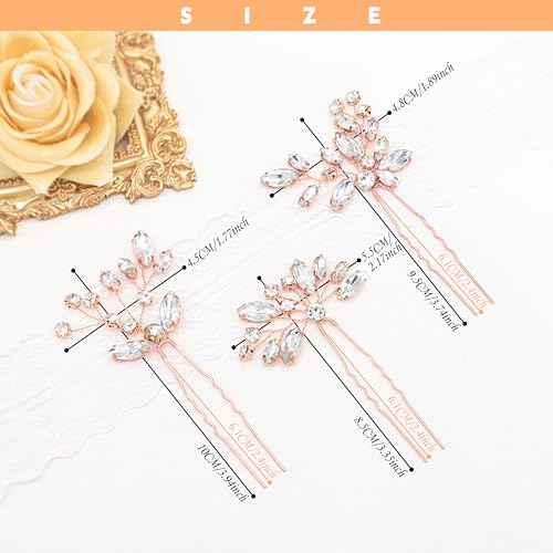 Oriamour Bridal Wedding Crystal Hair Pins Wedding Hair Accessories for Women and Girls Pack of 6 (Rose Gold)