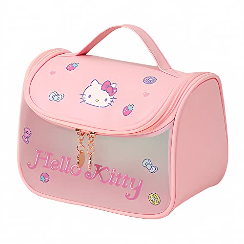 Cute Cartoon Womens Toiletry Bag, PU Leather Translucent Waterproof Toiletries Bag, Travel Makeup Bag Organizer (Pink)