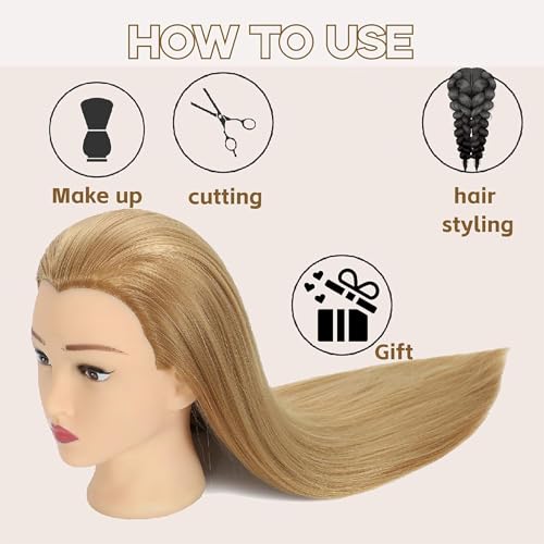 Mannequin Head Human Hair with Stand 28 Inch Long Hair for Styling Practice, Cosmetology Training & Wig Display - Realistic Makeup Head for Beauty Salon & Barber Students (blonde)