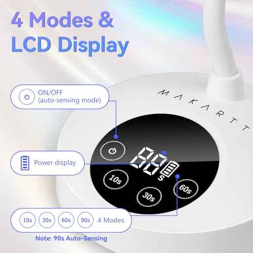 Makartt Mini UV Light for Gel Nails Polish Luminoza 30W Rechargeable LED Nail Dryer Lamp with 4 Timers & Auto Sensor, Fast Curing Goosenecks Lamp for Home DIY Manicure, Black & White
