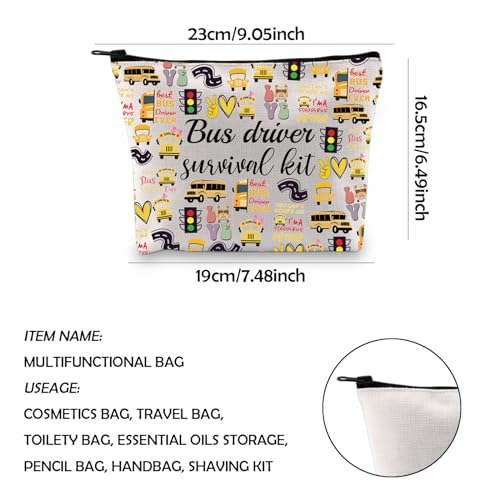 WCGXKO School Bus Driver Gift End Of Term School Bus Driver Gift School Bus Driver Survival Kit Cosmetics Bag (Bus Driver ever), Beige