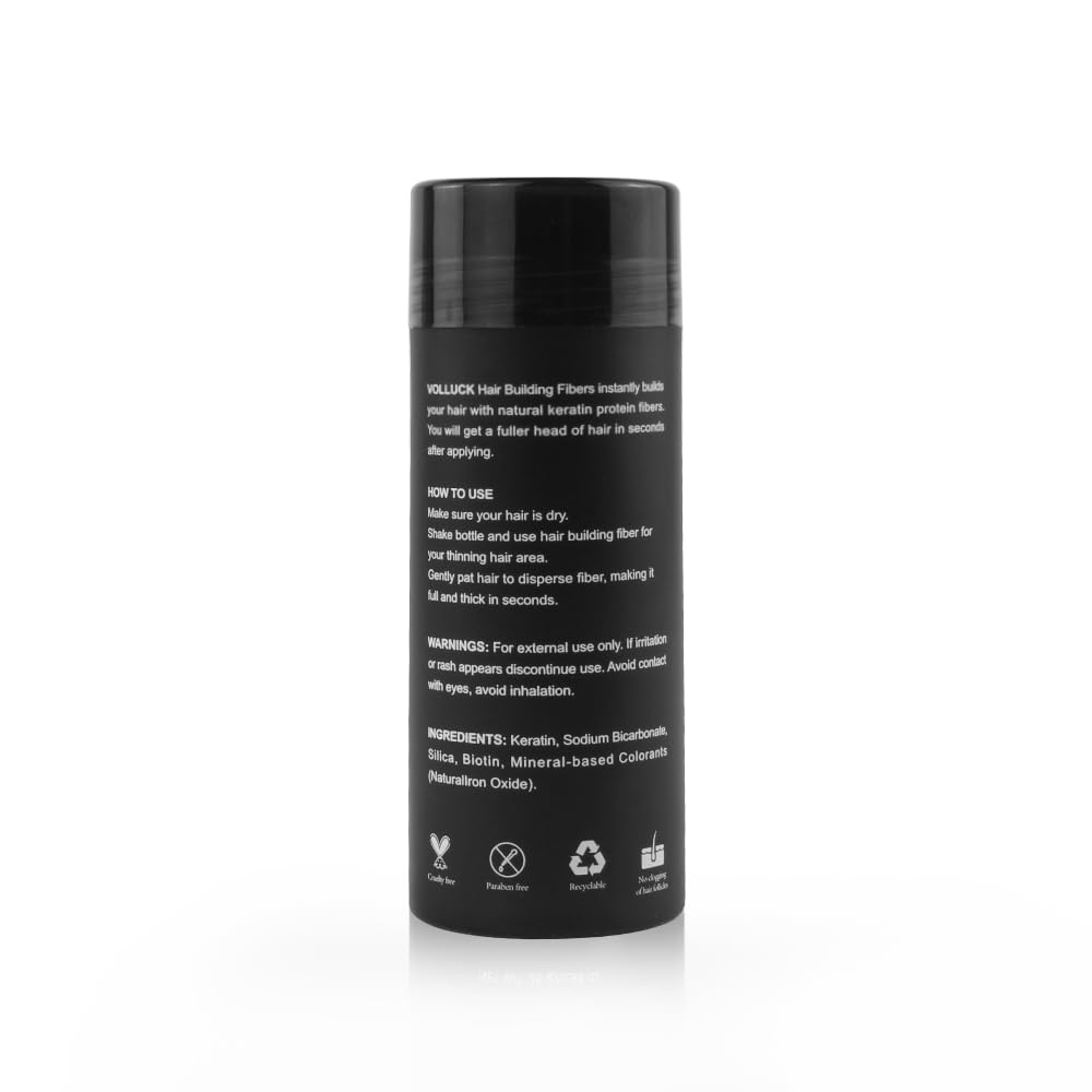 VOLLUCK Hair Fibers for Thinning Hair, Instant Coverage Hair Building Fibers for Women and men, Natural Hair Powder for Conceal Hair Loss 28 g (Black)
