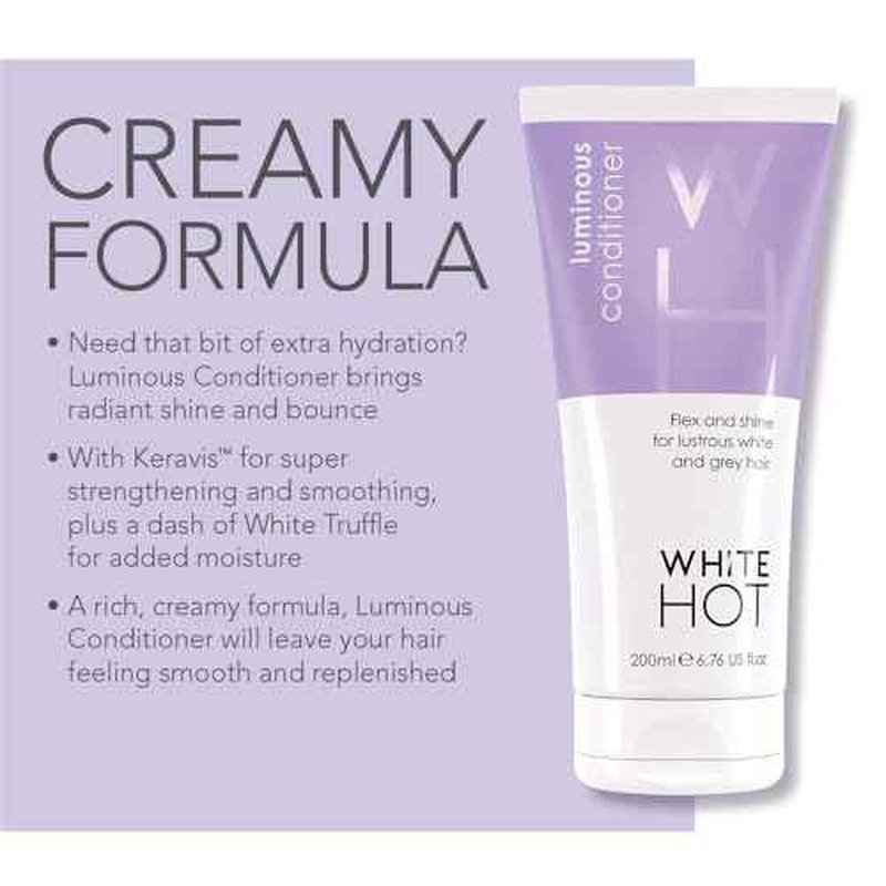 White Hot Shine and Bounce Trio: Glorious Shampoo 200ml, Luminous Conditioner 200ml, Infinity Mousse 150ml, Detoxing, nourishing, moisturising care plus low-effort, big impact style.
