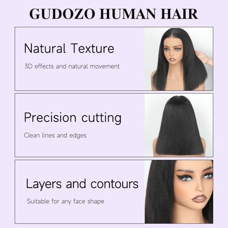 Yaki Straight Bob Human Hair Wigs 9x6 Bye Bye Knots HD Lace Front wig Glueless Wigs Human Hair Pre Plucked Pre Cut Pre Everything Yaki Bob 180% Density 10Inch