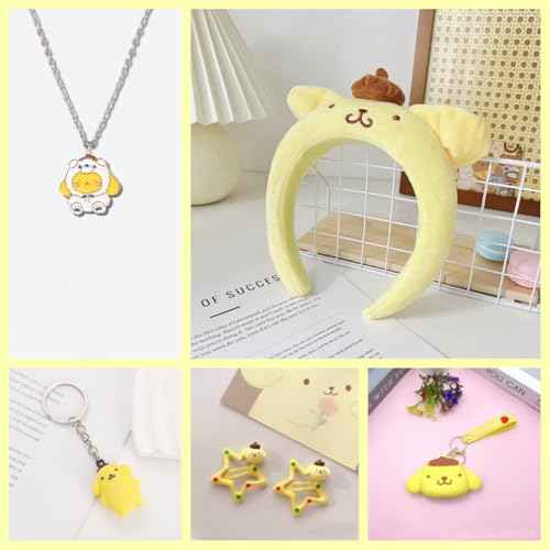 117Pcs Kawaii Stuff Gifts Set Include Headband,Pouch, Hair Band, Hair Ties & Clips, Hairpin, Stickers, Necklace,Bracelet, Keychain(Yellow)