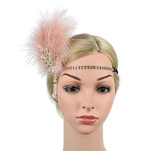STIOEDYUAN 20s Flapper Feather Headband Art Decor Gatsby Rhinestone Leaf Medallion imitation Pearl Headpiece Hair Accessories