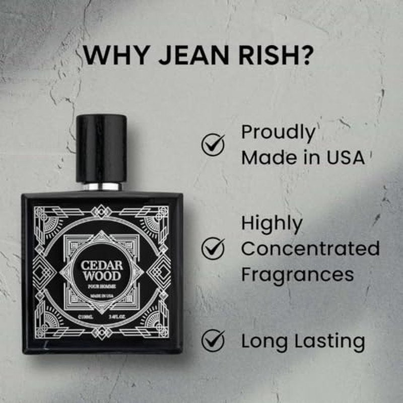 Jean Rish Cedar Wood Eau De Toilette - Perfume for Men (3.4 Fl Oz / 100ml) with Limoncello, Patchouli & Tobacco Notes - Long Lasting and Luxury Fragrance