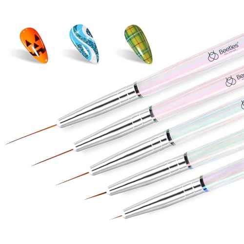 Beetles Nail Art Pens Brushes, 5pcs Nail Art Liner Brushes Set Painting Nail Dotting Drawing Tool for Long Lines, Details, Fine Drawing Sizes 7/11/15/20/25mm Gift for Women