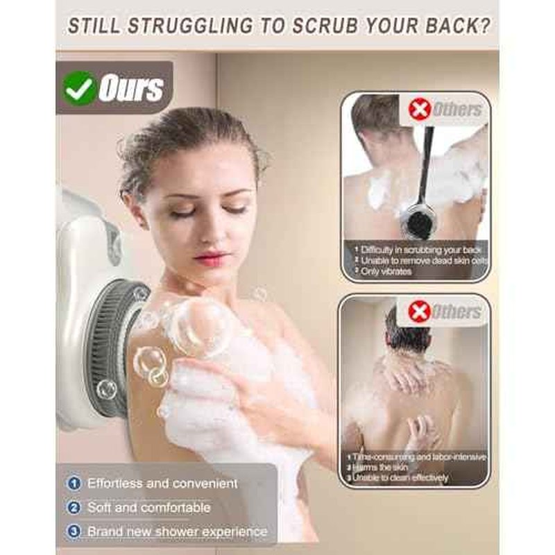 Electric Shower Brush for Body -Wall Mounted Back Scrubber for Shower ? Exfoliating Soft Bristles, Hands-Free Wall-Mounted Design, Back Scrubber for Shower, Perfect for Men and Women, Easy to Install