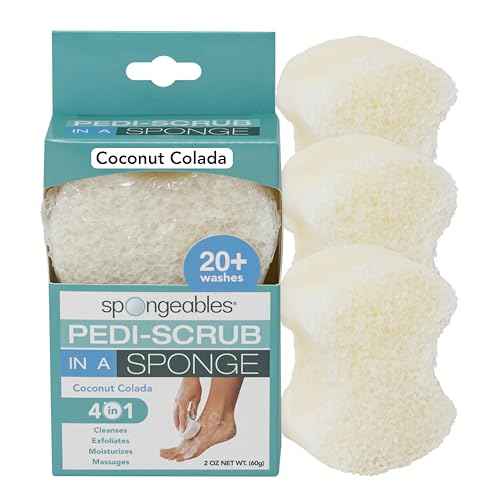 Spongables Pedi Scrub Foot Exfoliating 20+ Wash Sponge, Coconut Colada, 3 Count