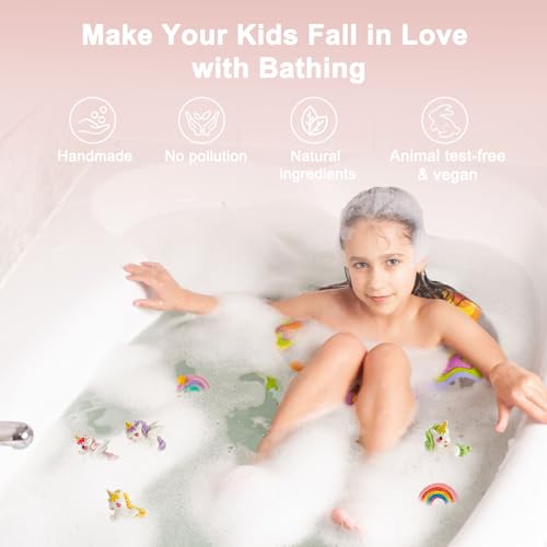 Rainbow Unicorn Bath Bombs Gift Set,6 Pcs Natural Handmade Bathbomb with Toys Surprise Inside for Girls Boys for Kids, Organic Bath Bomb for Christmas or Birthday Gift