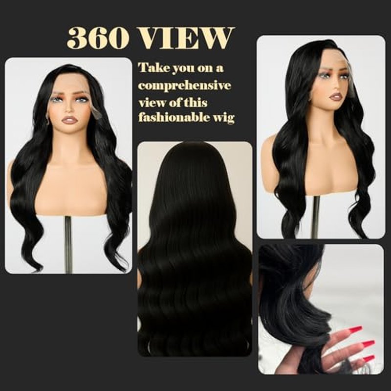 13x6 Lace Front Wig for Women, 30in Body Wave Synthetic Wig for Black Women with Elastic band, HD Lace Heat resistant Hair with Natural Density for Party Daliy, Trimmable, Natural Hairline Glueless