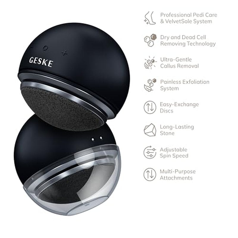 GESKE Electric Pumice Foot Smoothing Spinning Sphere | 8 in 1 | Electric Foot File & Exfoliator | 3 Pumice Stone Attachments | for Smooth Feet | Advanced Callus Removal |for Your Pedicure Set
