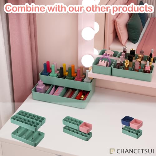Organizer Holder for Lipstick Nail Polish: Lip Gloss Makeup Storage Drawer Organizers, Vanity Small Perfume Rack Plastic Tray Lipgloss Mascara Holders Stand Cosmetic Display Case 24 Spaces, Green