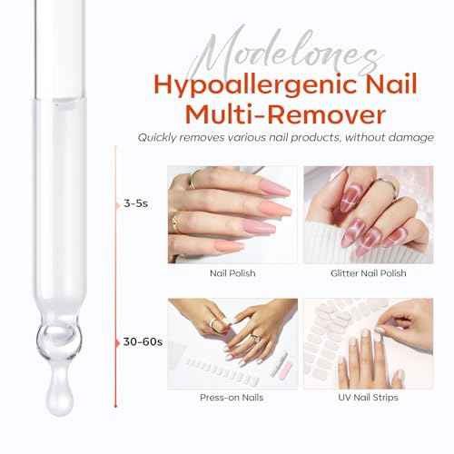 Modelones Semi-Cured Gel Nail Strip Remover | Nail Glue Remover Easy Peel Gel Strips, Press on Nails and Nail Polish | Gentle, Non-Drying, Nourishing and Hypoallergenic Acetone-Free Formula 50ML