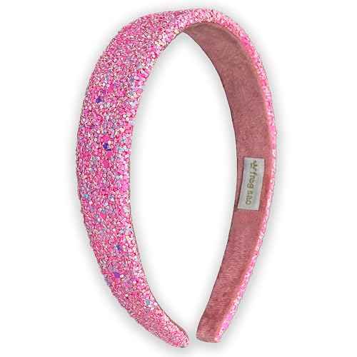 FROG SAC Hairband, Iridescent Glitter Headband for Girls, 13 inch Headband with Non-Slip Lining, Sparkly Hair Accessory for Kids, Cute Little Girl Hairband, Pink, Single Pack