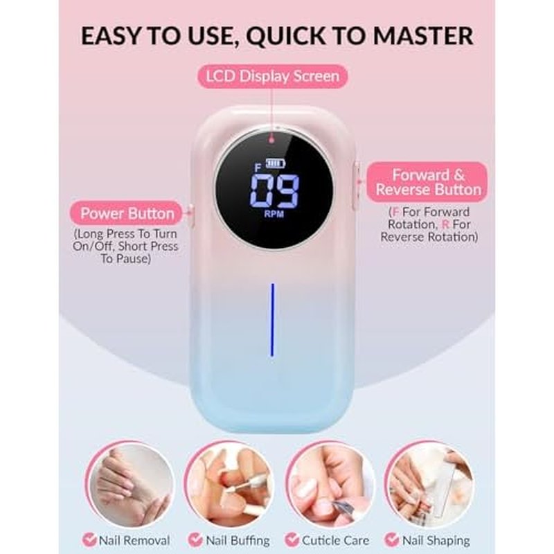 BAOSHISHAN Professional Nail Drill Machine, 20000RPM Electric Cordless Nail Drill with Base Pen Holder, Rechargeable Nail File 11 Drill Bits for Remove Gel Acrylic Nail