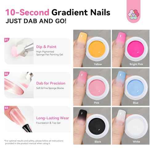 SAVILAND Ombre Gel Nail Polish Kit: 6 Colors Painting Gel with Nail Sponges Gradient Blush Effect Solid Gels Polish French Tip Tools Nail Art Design Cream Gels Nail Polish for Salon & Home DIY