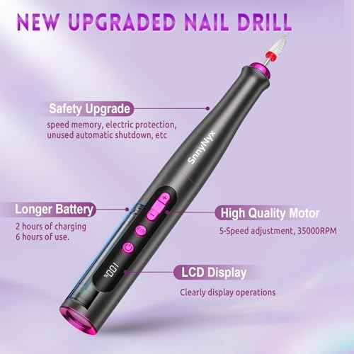 Electric Nail Drill Professional, 35000RPM Cordless Acrylic Nail Kit for Nail Polish Remover, Electric Nail File Buffer Grinder, Nail Filer Electric Manicure and Pedicure kit (Matte Gray)