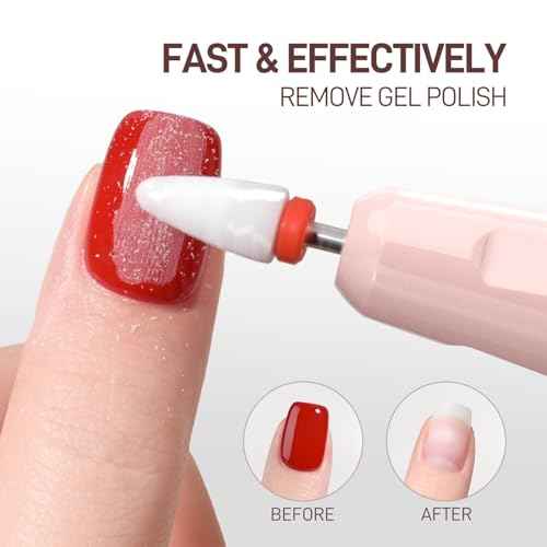 GAOY Rechargeable Cordless Nail Drill for Beginners, Electric Nail File with 12 Drill Bits and Sanding Band Set for Acrylic and Gel, Pink