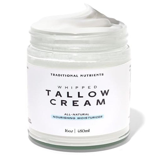 Whipped Tallow Skin Cream GRASS FED + Plain, No Additives, Tallow Face Cream, Tallow Lotion, Glass Jar, Tallow Balm, Beef Tallow Moisturizer (16 oz.)