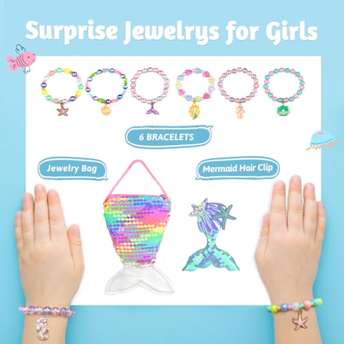 Bath Bombs for Kids with Surprise Inside, 6 PCS Natural Organic Bath Bombs for Girls & Toddlers Aged 3-12, Kids Bath Bombs Gift Set with Mermaid Bracelets Hair Clip Jewelry for Birthday Christmas