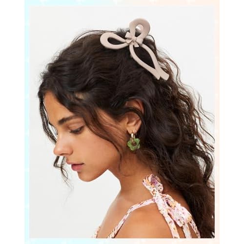 4 PCS Bow Hair Clips for Women Bow Claw Clip 5" Large Hair Claw Clips for Thick and Long Hair Cute Bows Jaw Clip (Dark Apricot + Khaki + Coffee + Black, 5" Extra Large)