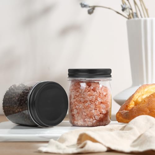 novelinks 8 oz Clear Plastic Jars with Screw-On Lids - BPA-Free Refillable Storage Containers for Slime, Spices, Crafts, Kitchen & Home Organization (24 Pack,Black)