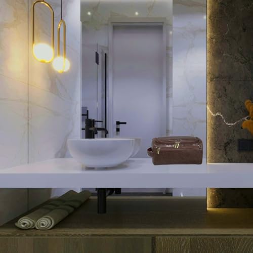 Travel Toiletry Bag for Men PU Leather Cosmetic Bag Travel Kit Travel Bag for Toiletries Medicine Bag Gifts, Brown PU