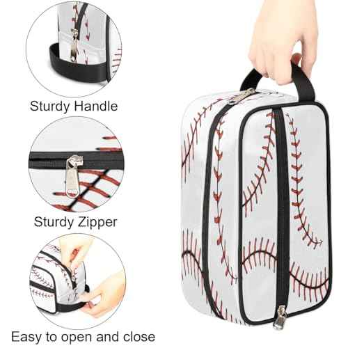 Boys Travel Toiletry Bag, Kids Waterproof Hanging Dopp Kit, White Baseball Wash Bag with Large Capacity for Travel, Sports, Shower