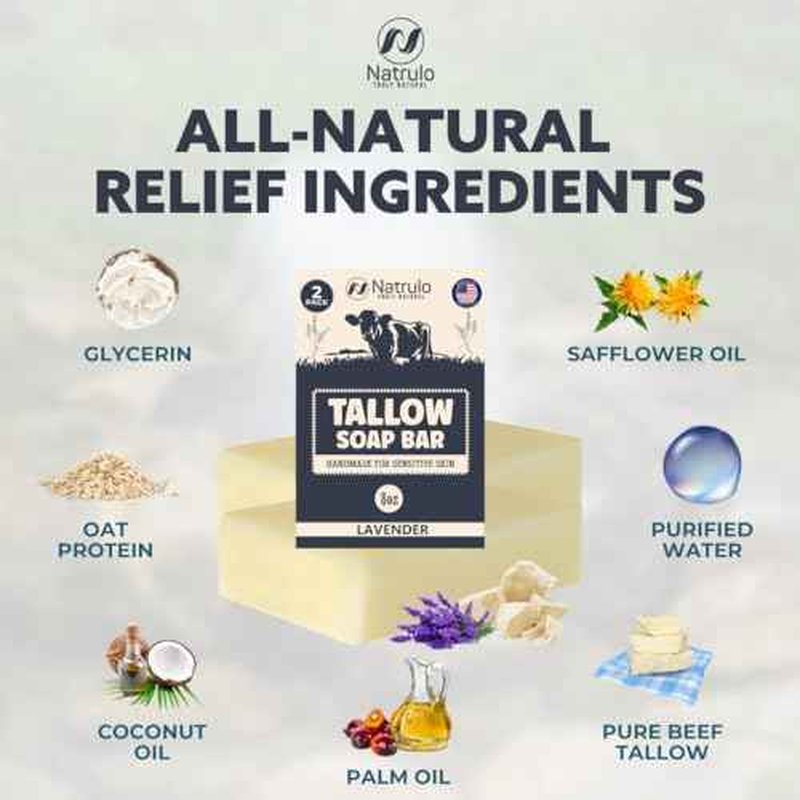 Beef Tallow Soap Bar ? All Natural Grass Fed Tallow Soap Lavender ? Moisturizing Face & Body Wash Great for Eczema, Dry, Itchy, Sensitive Skin ? Handcrafted Bath Soap for Adults, Kids, Made in USA