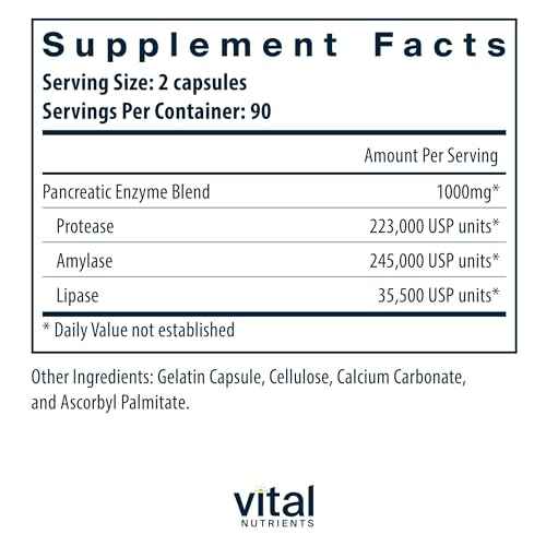 Vital Nutrients Pancreatic Enzymes 1000mg (Full Strength) | Pancreatin Digestion Supplement with Protease, Amylase & Lipase | Digestive Enzymes | Gluten, Dairy, and Soy Free | 180 Capsules