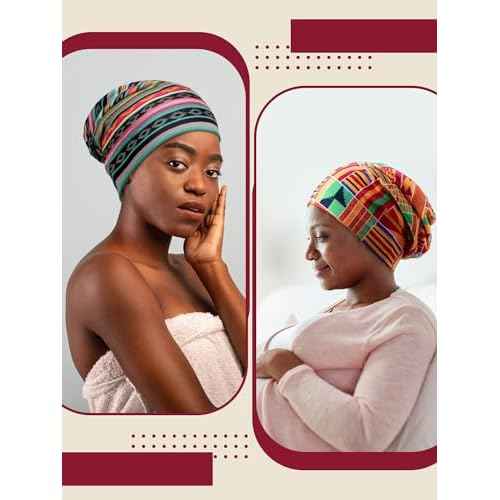 Sintege 6 Pcs Satin Lined Bonnet Sleep Cap for Women Men African Silk Soft Beanie Hair Sleep Wrap for Natural Curly Braids(Exquisite Patterns)