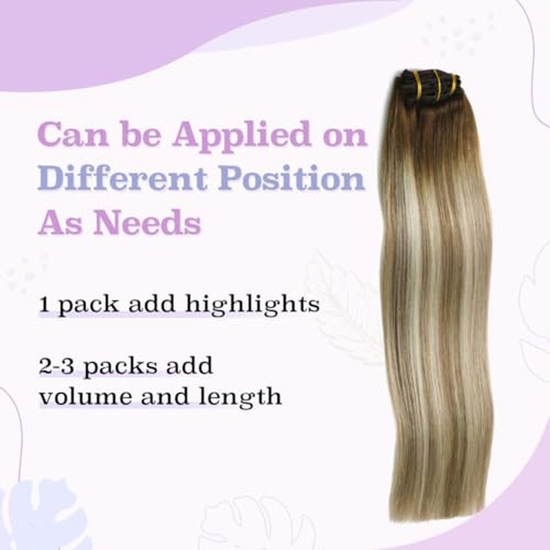 Sindra Hair Extensions Real Human Hair Clip ins 14Inch Balayage Dark Brown Ombre Light Brown Blonde Clip in Hair Extensions Real Human Hair Remy Straight For Woman 100G 6Pcs(clip#3/8/22-14inch)