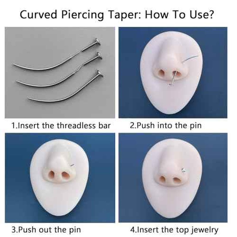 G23 Titanium Threadless Piercing Taper 16G/18G/20G Flat Back Earring Applicator Tool Insertion Pin for Push In Nose Lip Ear Tragus Helix Body Piercing Jewelry Stretcher Assistant Tool