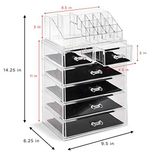 Sorbus Acrylic Makeup Organizer Set, 6-Drawer Vanity & Countertop Cosmetic Storage with Small & Wide Compartments, Clear Makeup Storage for Brushes, Lipsticks, Jewelry ? Holiday Gift for Women & Teens