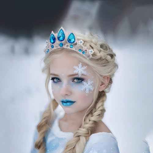 Elsa Crown Tiaras for Girls, Vofler Frozen Princess Mermaid Costume Blue Silver Headband Hair Accessories for Women Queen Adult Womens Little Girl Kids Birthday Wedding Pageant Prom Halloween Party