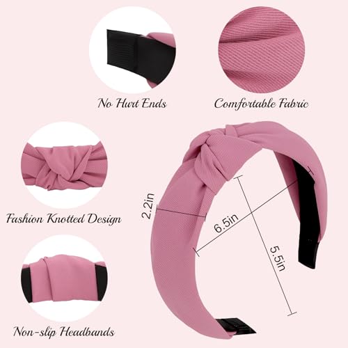 Knotted Headband for Women Non-slip Head Bands Top Knot Headbands Solid Colors Pink Headbands Fashion Hair Accessories for Women Girls