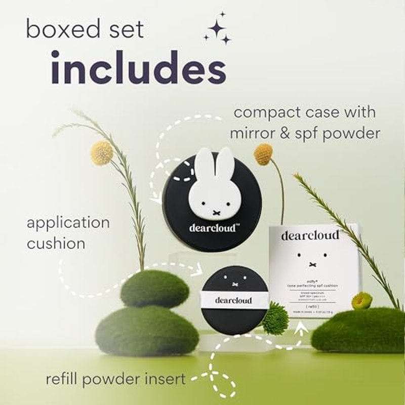 dearcloud Miffy Dear Sun Tone Perfecting SPF Cushion Refill Set SPF 50+ ? Color Adapting Sunscreen, Korean Sunscreen SPF 50 (.53 oz)
